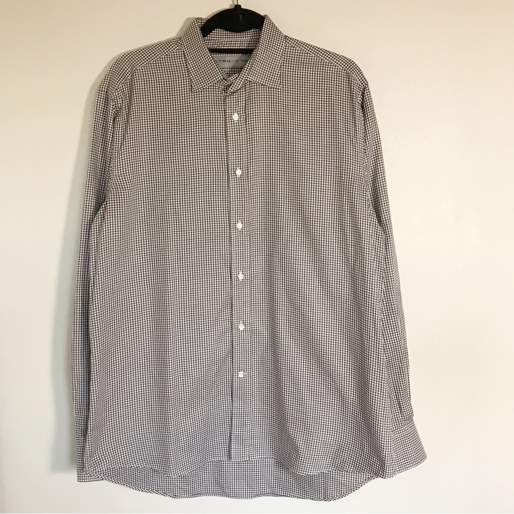 ETRO Brown/Gray Check Button Up Shirt Men’s 34 Retro Small Plaid